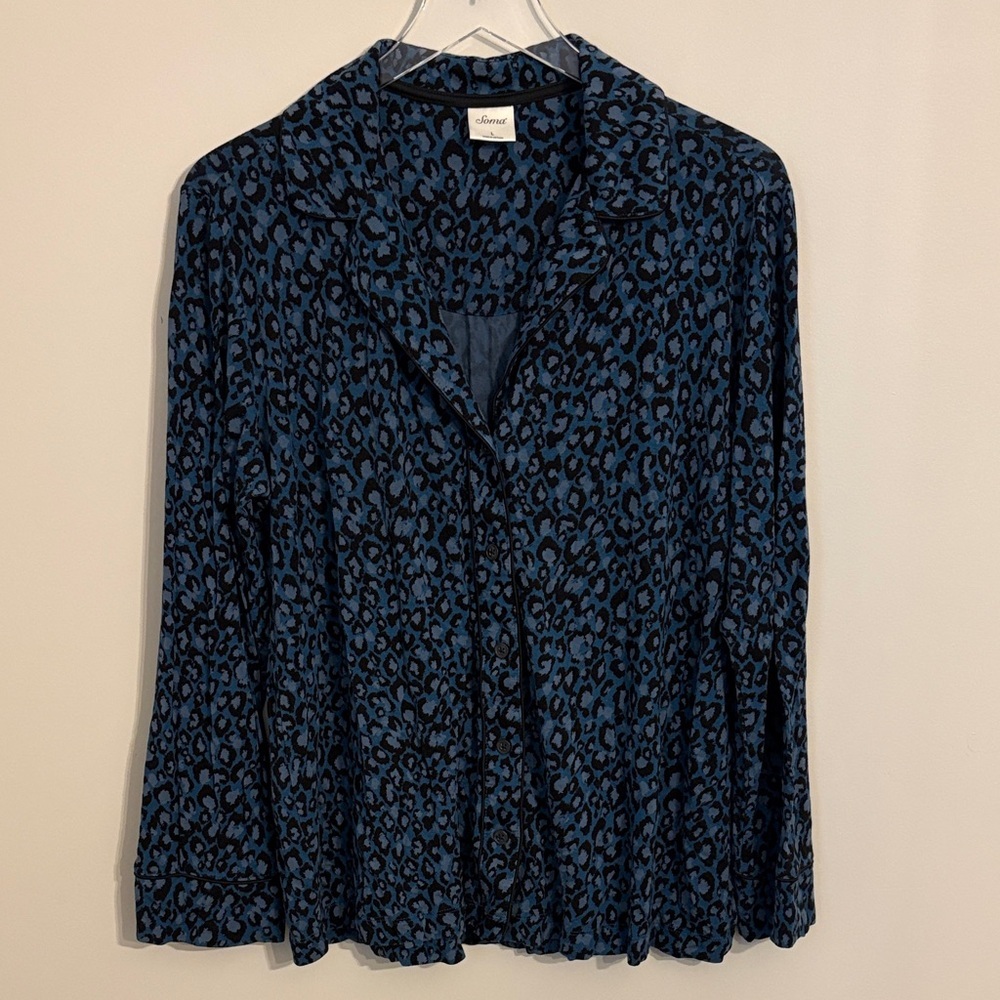Soma Leopard Print Button Down Sleep Shirt